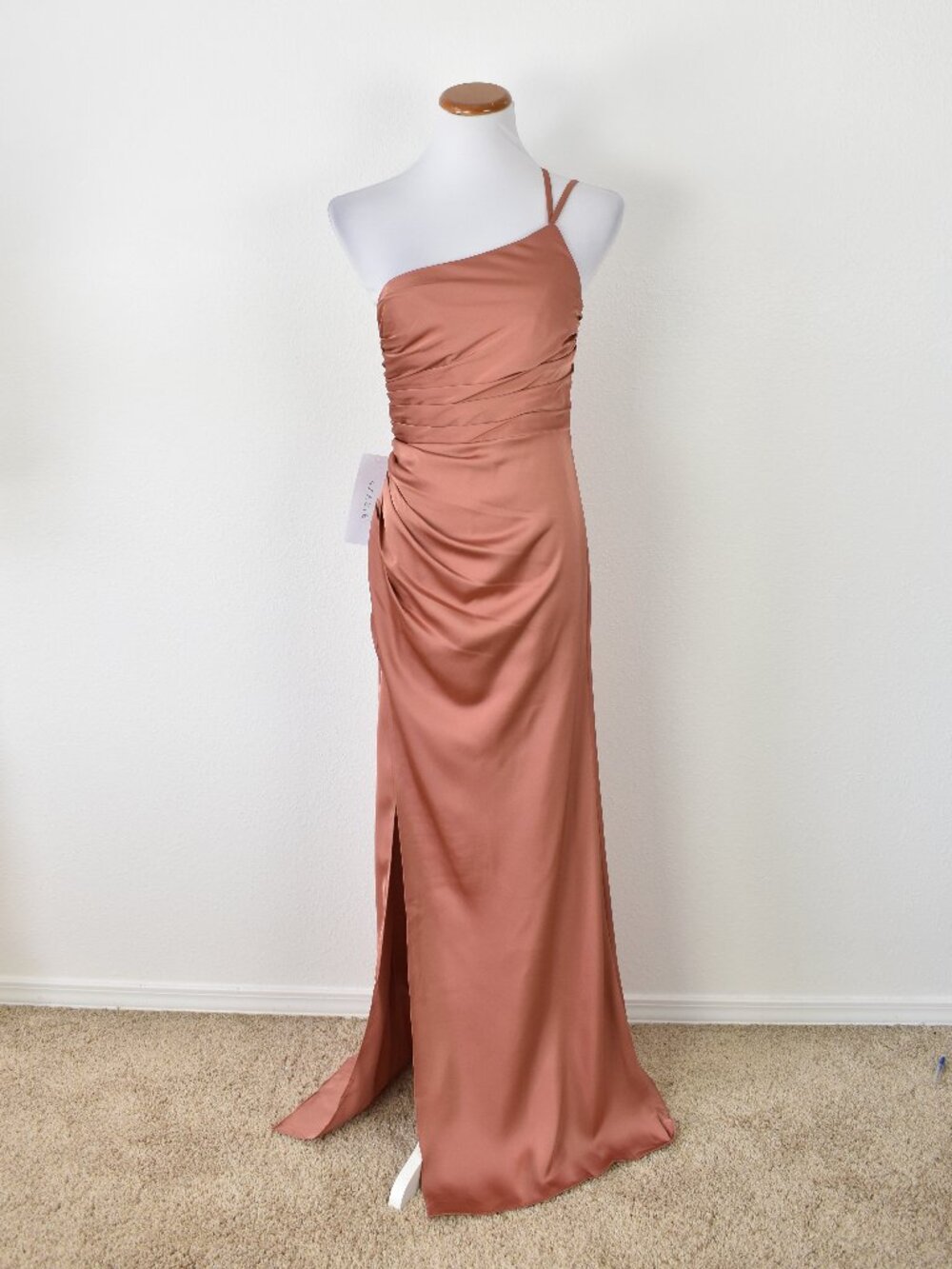 Azazie EREN Cedar Rose Mermaid One Shoulder Stretch Satin Dress NEW - 4